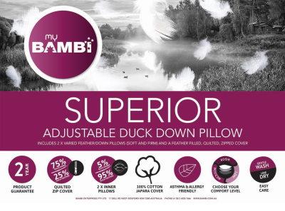 Bambi Adjustable 2 in 1 Down and Feather Pillow Pack
