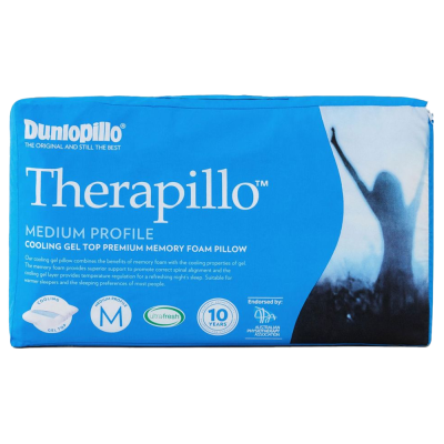 Dunlopillo Therapillo Premium Memory Foam Cooling Gel Pillow Medium Profile Packaging