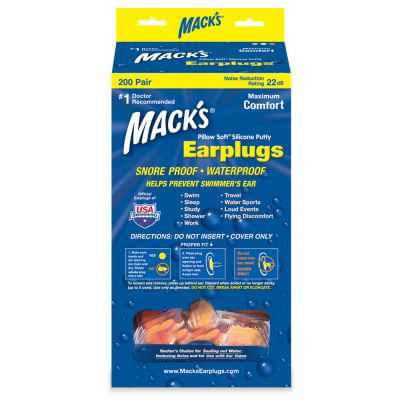 Mack's Mouldable Pillow Soft Orange Silicone EarPlugs Bulk 200 Pairs