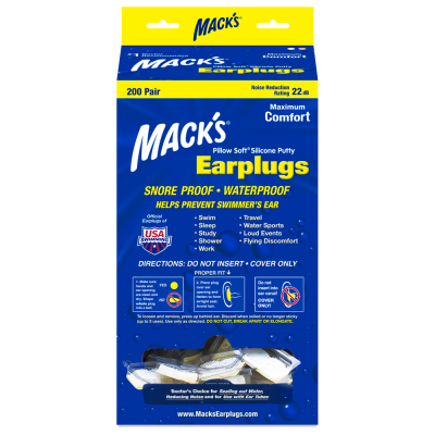 Mack's Moldable Pillow Soft Silicone EarPlugs Bulk 200 Pair Dispenser