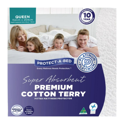 Protect-A-Bed Super Absorbent Premium Cotton Terry Waterproof Mattress Protector