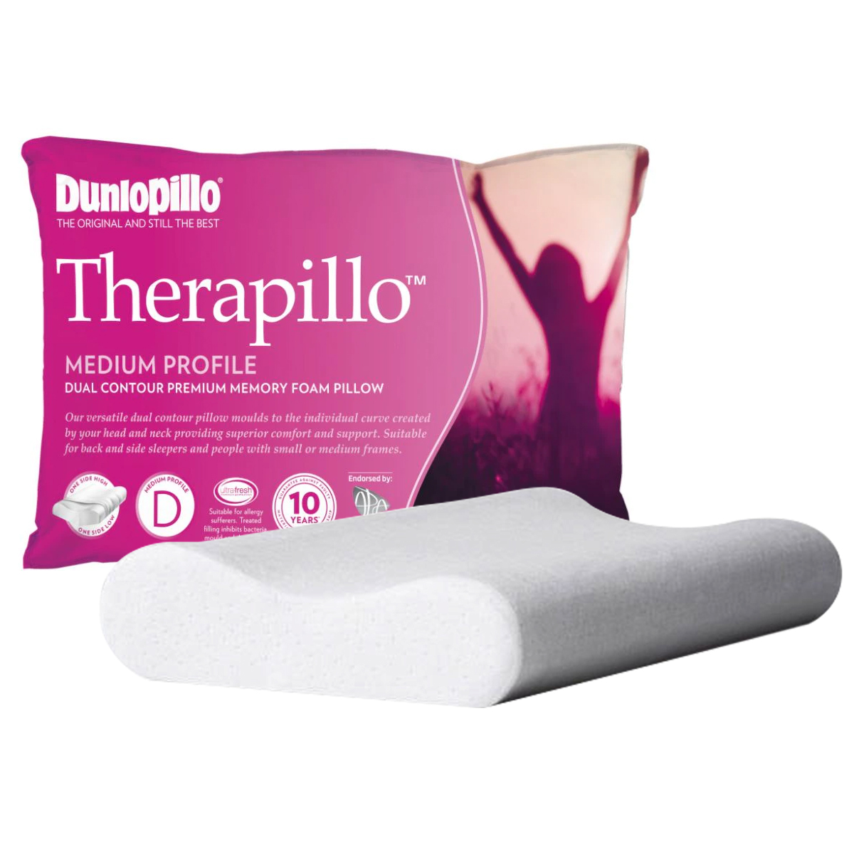 Dunlopillo Therapillo Premium Memory Foam Pillow Contoured Medium