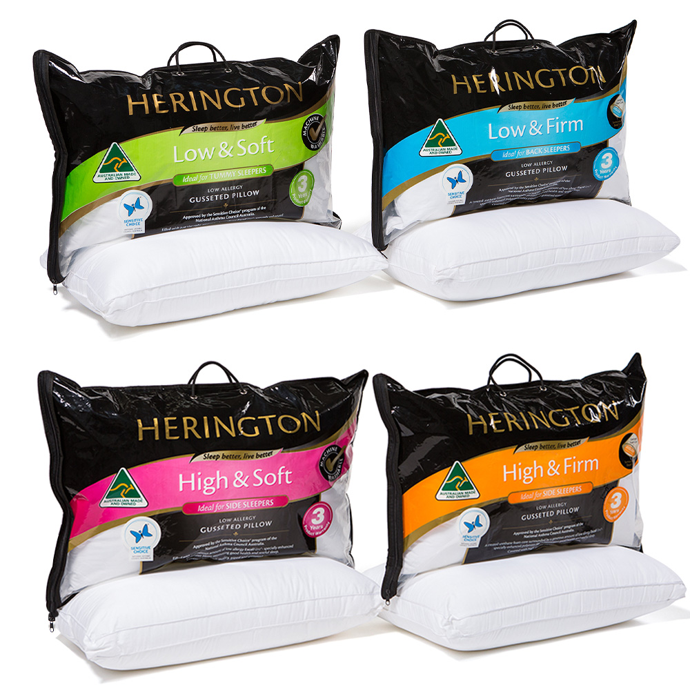 Herington Low & Firm Gusseted Pillow – Standard Size – Cotton Cover – Asthma Council Approved