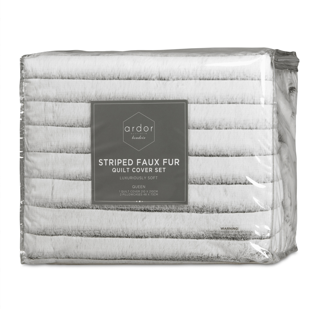Ardor Boudoir Striped Faux Fur Quilt Cover Set