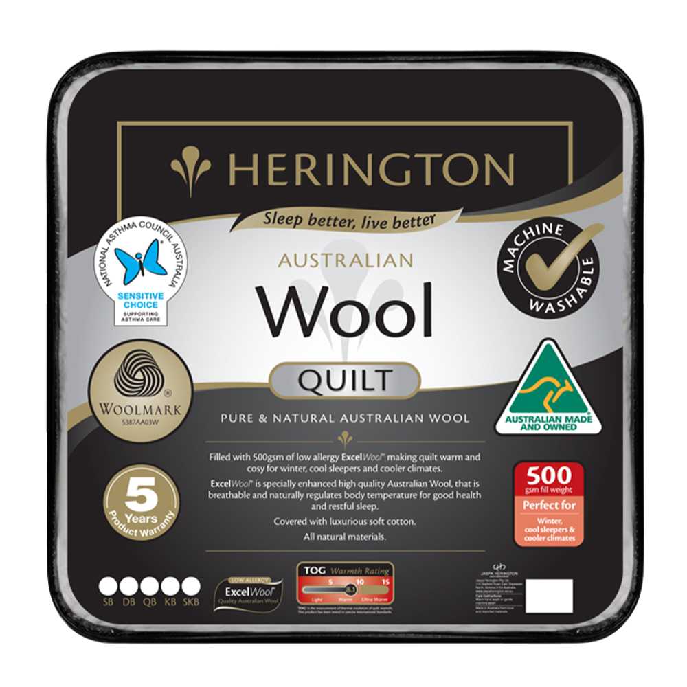 Herington Premium Washable Australian Made Wool Quilt 500gsm